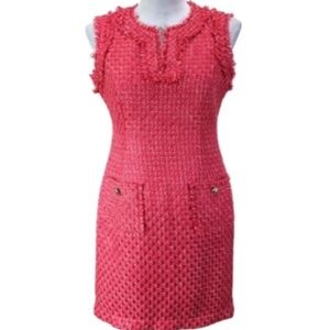 Karl Lagerfeld Paris Pink Magenta Tweed Boucle Shift Jackie-O Dress